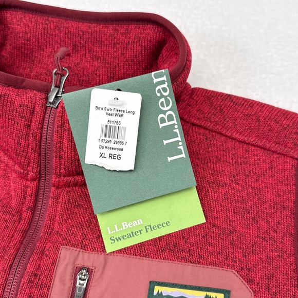 LL Bean Sweater Fleece Vest Long Womens XL Rosewood Red Outerwear Hiking NEW - Picture 4 of 9